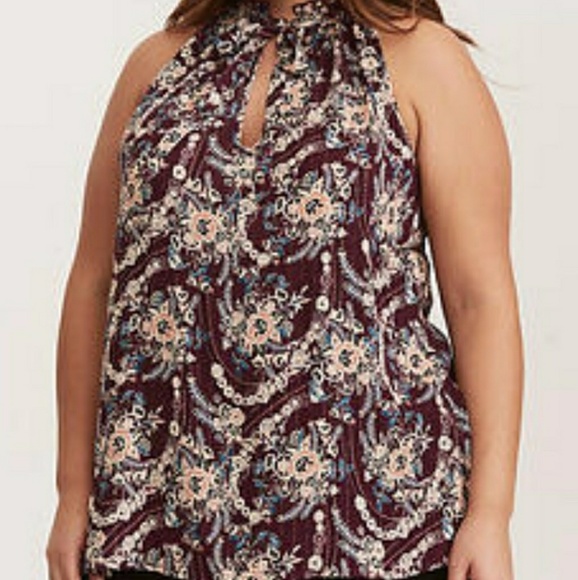 Floral Print Lurex Gauze Goddess Neck Tank Top - Picture 2 of 3